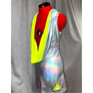 Cyberdog London x Kappa CD Dress holographic hooded deep drape front tunic NWT